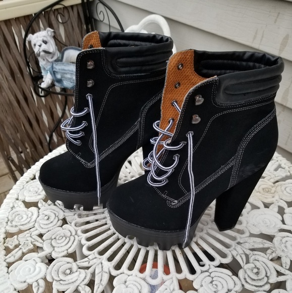 Wild Diva Shoes - Black high heeled boots